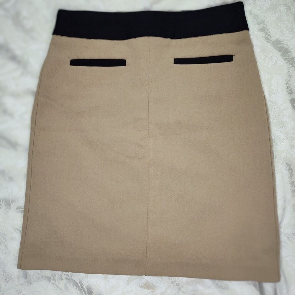 Y2K Worthington Skirt Beige Black Stretch Neutral Classic Slim Pencil Womens 2